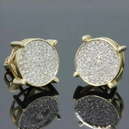 Round cluster crystal stud earrings gold
