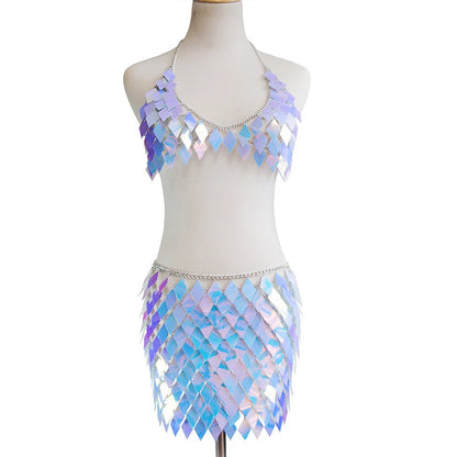 Iridescent Ice sequin scale top and skirt set
