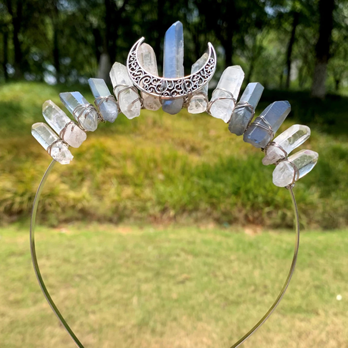 White gray crystal moon crown
