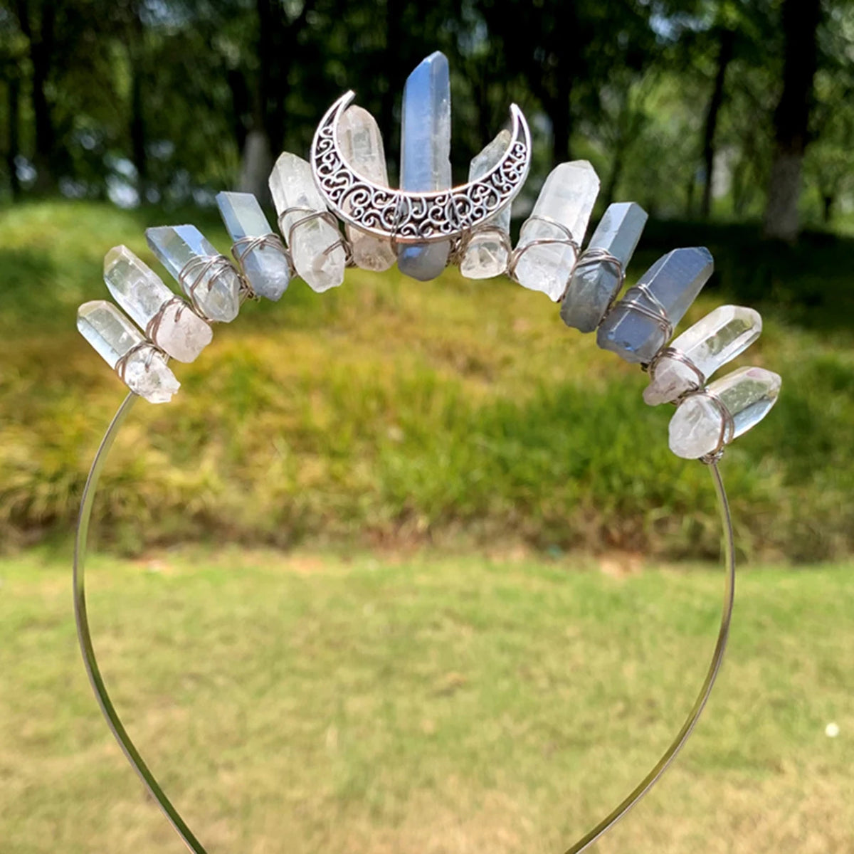 White gray crystal moon crown