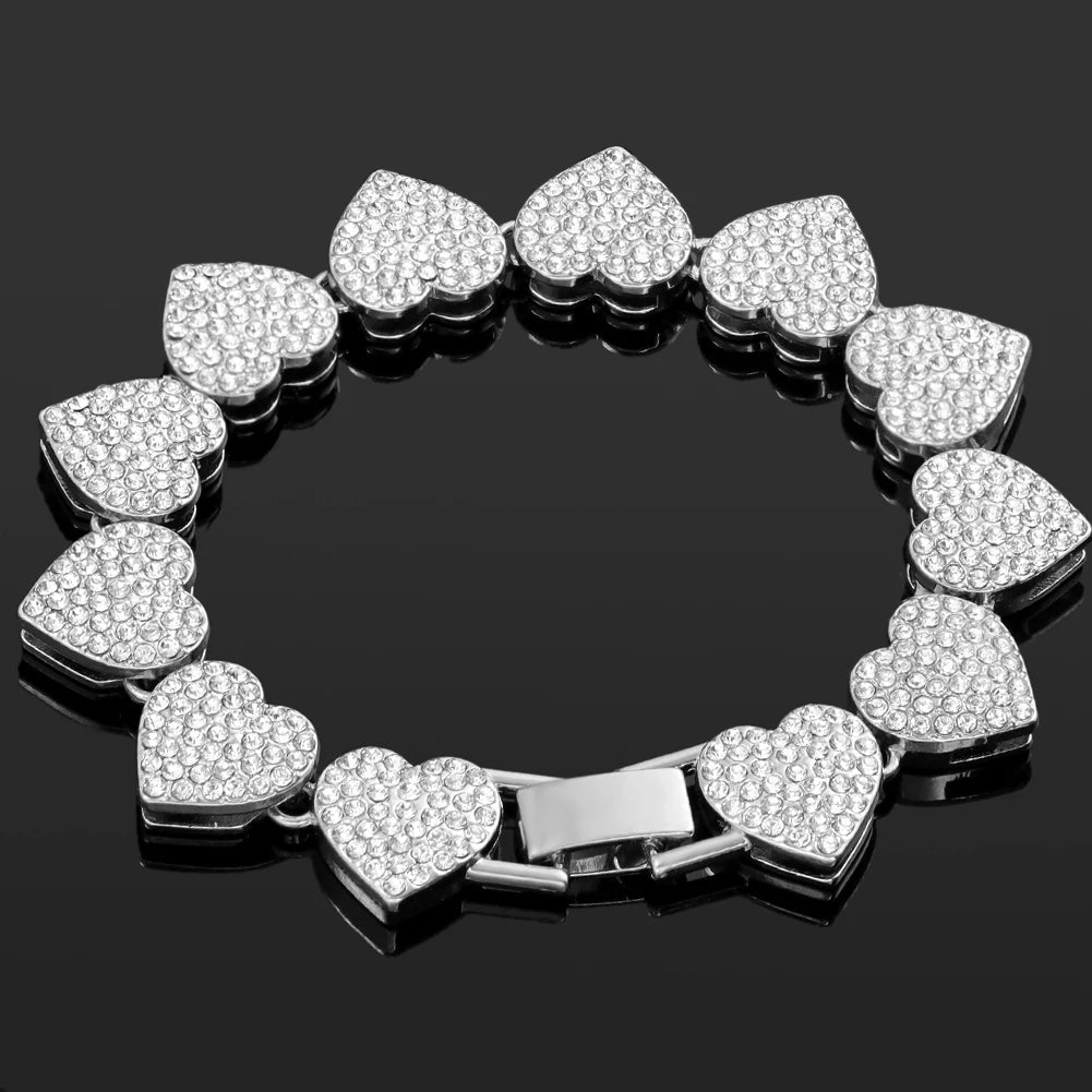 Silver heart stone crystal bracelet