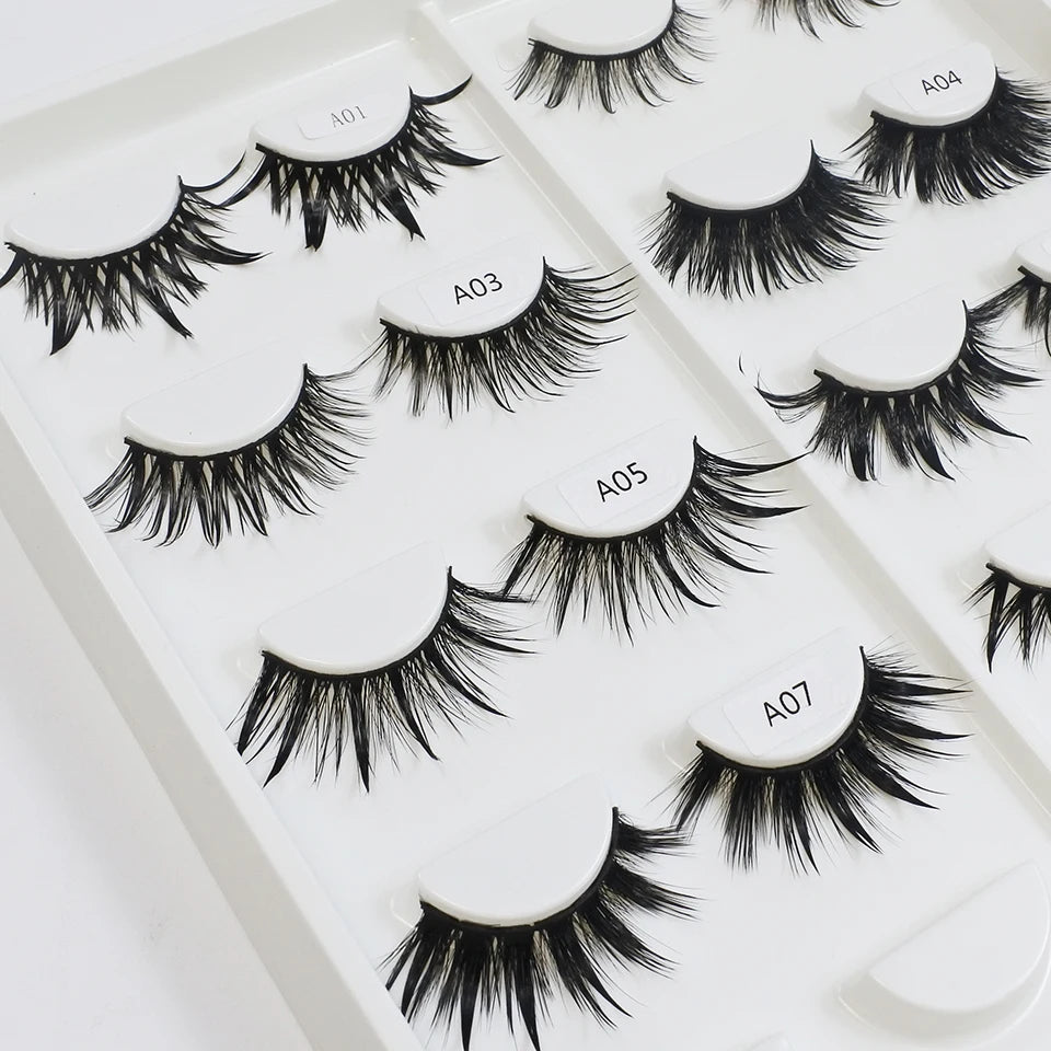 Range of spiked manga lash styles on labelled trays