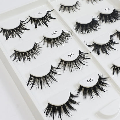 Range of spiked manga lash styles on labelled trays