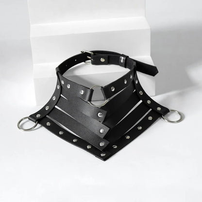 Riveted vegan leather collar detail