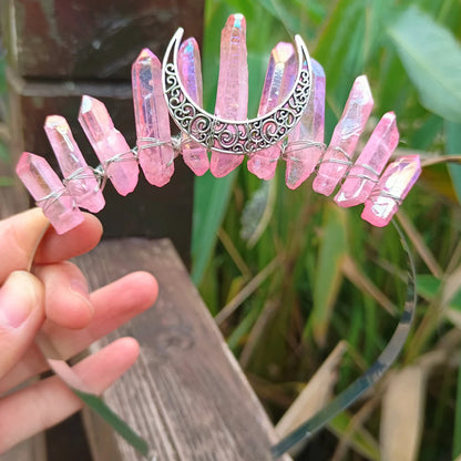 AB pink crystal moon crown
