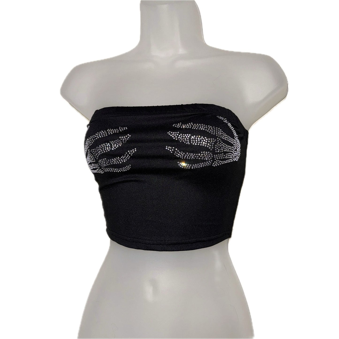 Glimmer Bones Strapless Crop Top - Silver