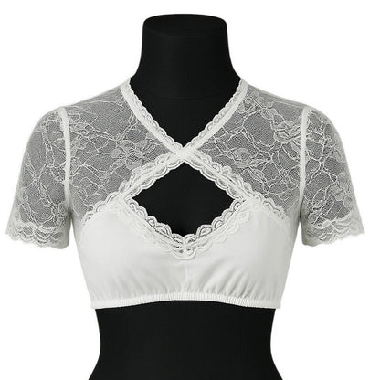 White Lace Keyhole Dirndl Blouse Gisela
