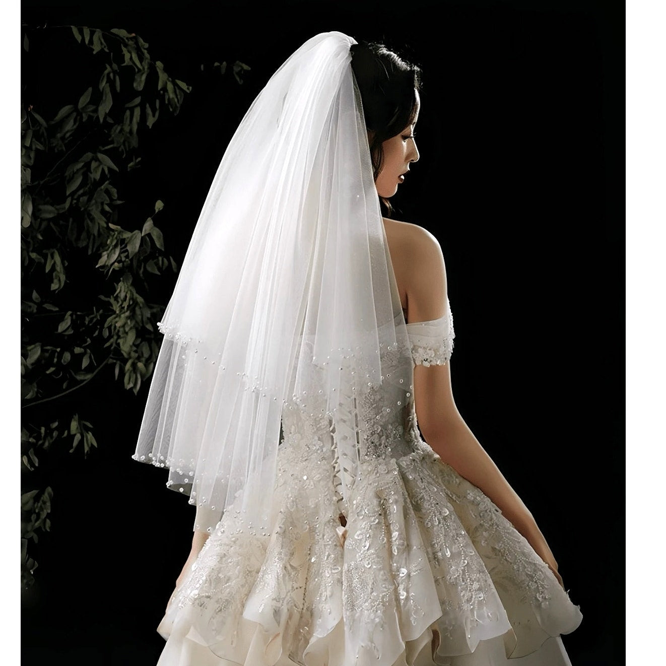 Pearl Garden Pearl Edge 2 Tier Wedding Veil - 29 inch