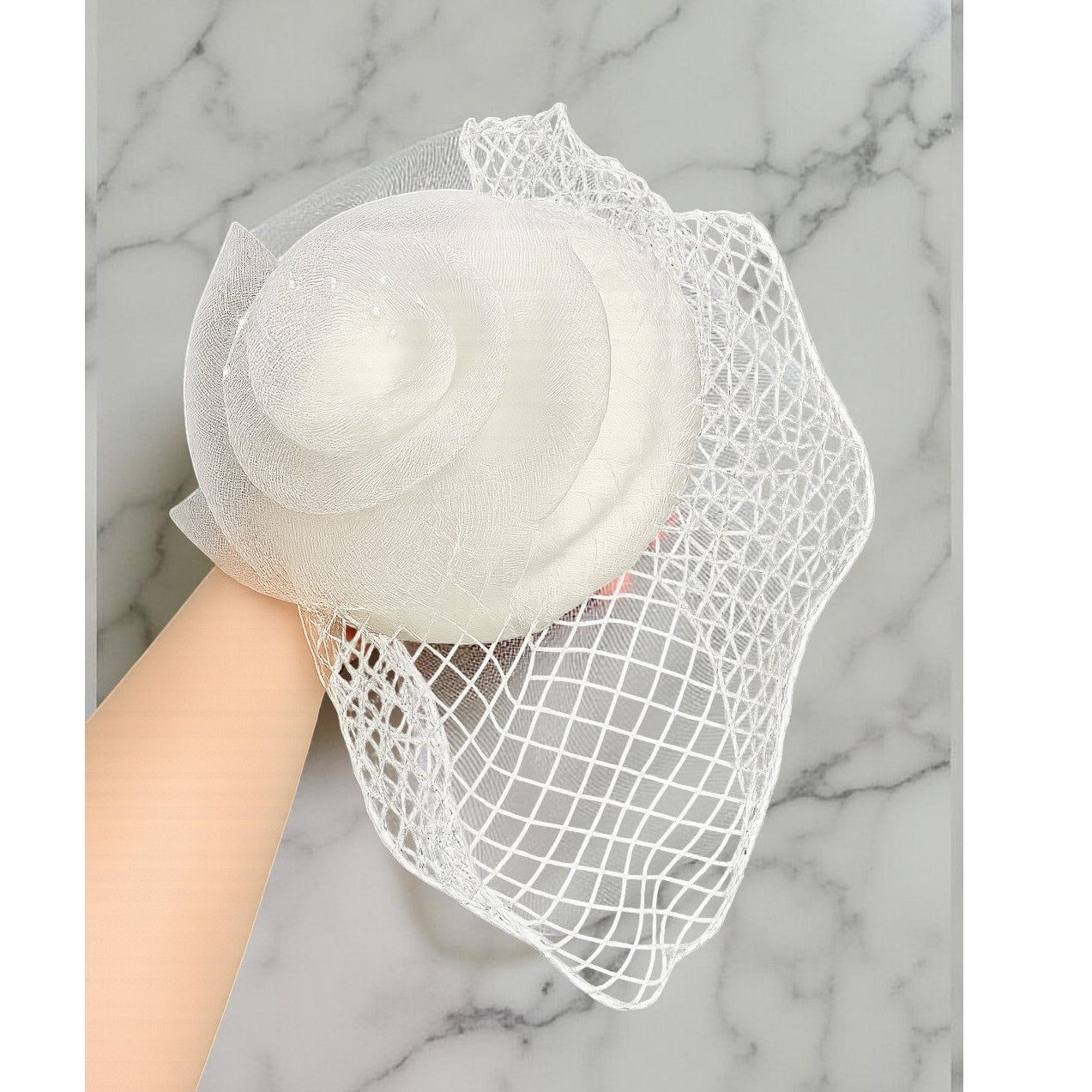 Blushing Vintage White Pillbox Bridal Hat