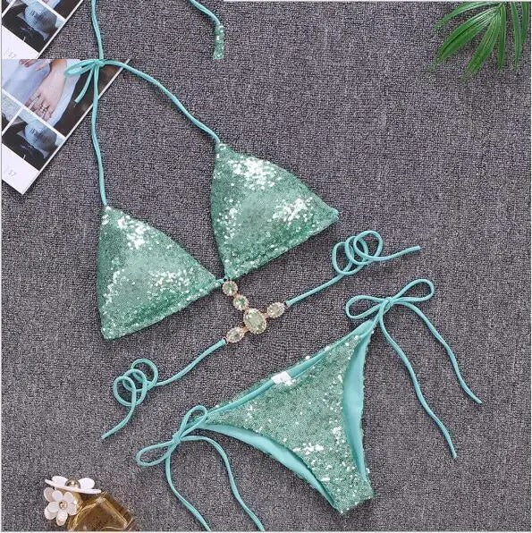 High Roller Sequin Rhinestone Bikini Set