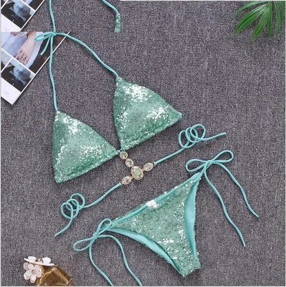 High Roller Sequin Rhinestone Bikini Set