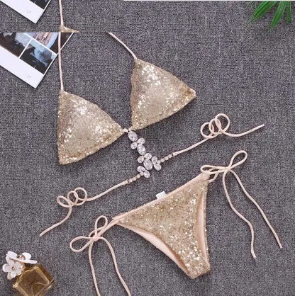 High Roller Sequin Rhinestone Bikini Set
