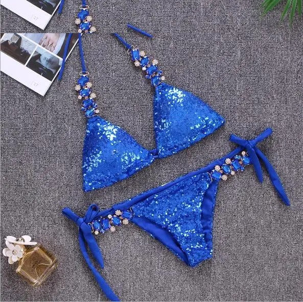 High Roller Sequin Rhinestone Bikini Set