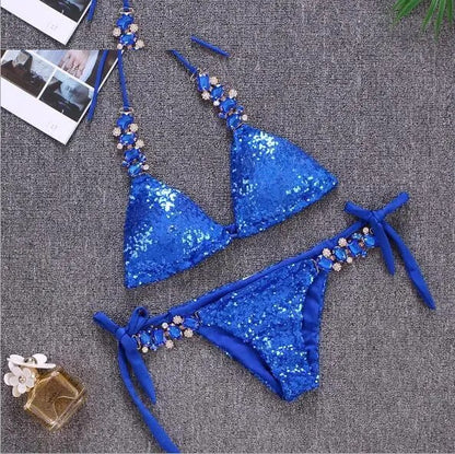 High Roller Sequin Rhinestone Bikini Set