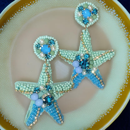 Mermaid Starfish Earrings - Beach Charm Statement Drops