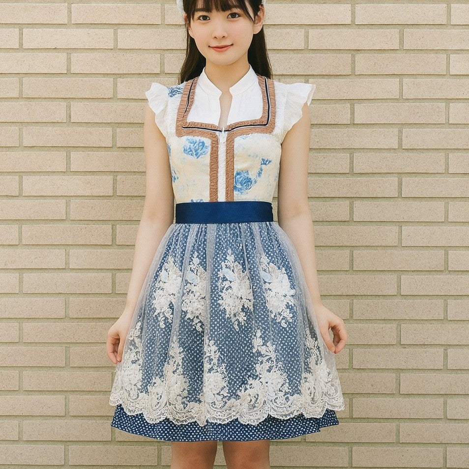 Blue Floral Lace Dirndl Dress Freya
