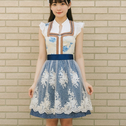 Blue Floral Lace Dirndl Dress Freya