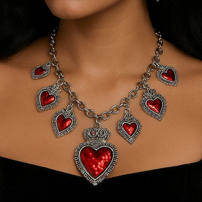 New Red Corazon Sagrado Sacred Heart Charm Necklace Chunky Religious Spanish