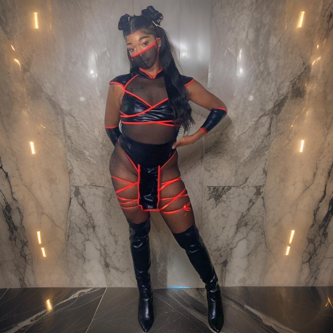 Sexy Ninja Halloween Costume - Black Warrior Outfit Set