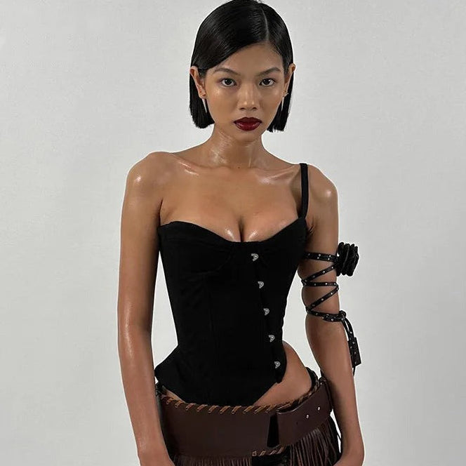 Nightshade one-shoulder corset top front