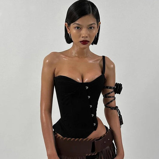 Nightshade one-shoulder corset top front