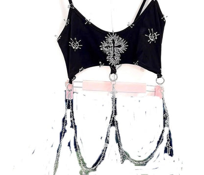 Bleached Grey studded cami with charm chain harness