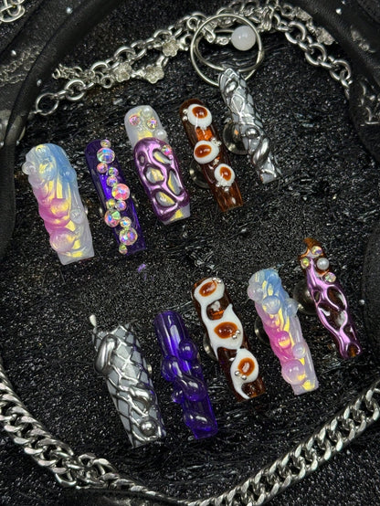 Opal Reef press-on nails close up