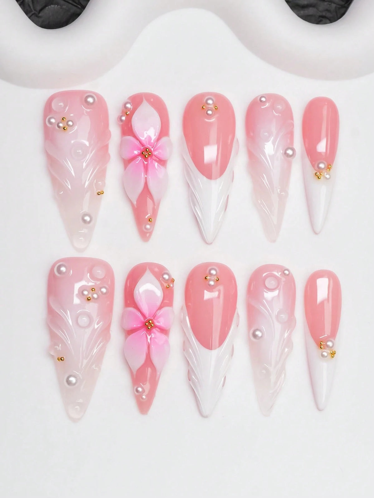 Blush Petal 3D Flower Long Stiletto Press On Nails