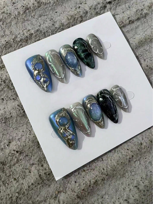Mercury Tide Medium Almond Press On Nails