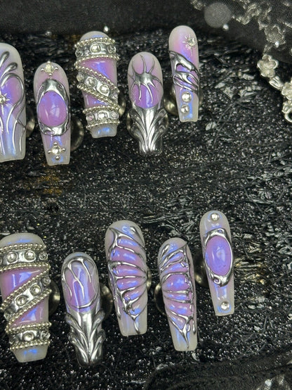 Violet Hour press on nails full set with beaded bands