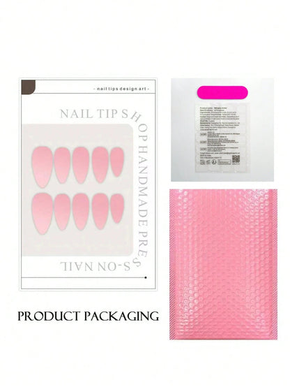 Milk Bath almond press on nails packaging with jelly glue and nail file