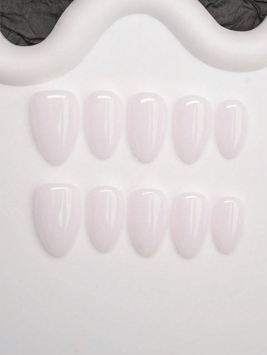 Milk Bath almond press on nails in glossy milky white
