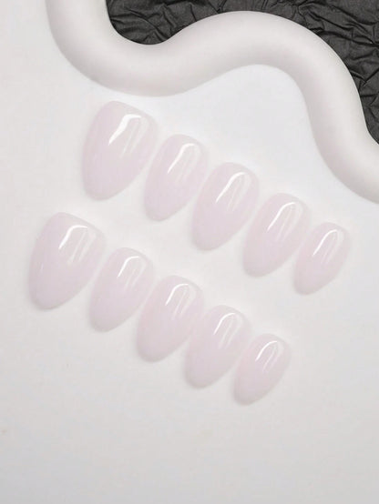 Milk Bath almond press on nails glossy finish close view