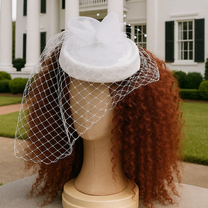 Blushing Vintage White Pillbox Bridal Hat