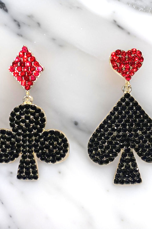 Clovers and Spades Rhinestone Suit Earrings