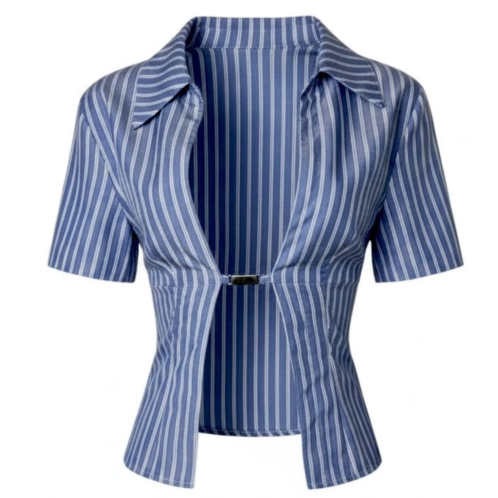 Margot Pinstripe V-Neck Crop Blouse