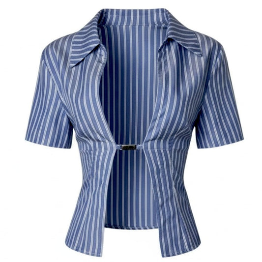 Margot Pinstripe V-Neck Crop Blouse