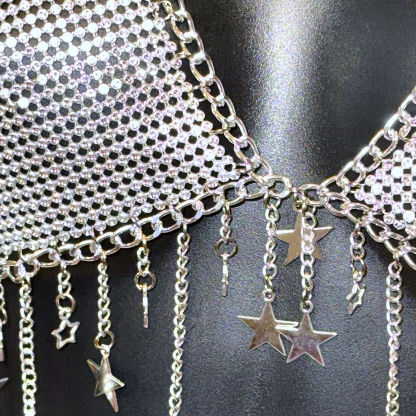 Silver Star Fringe Chainmail Halter Bra