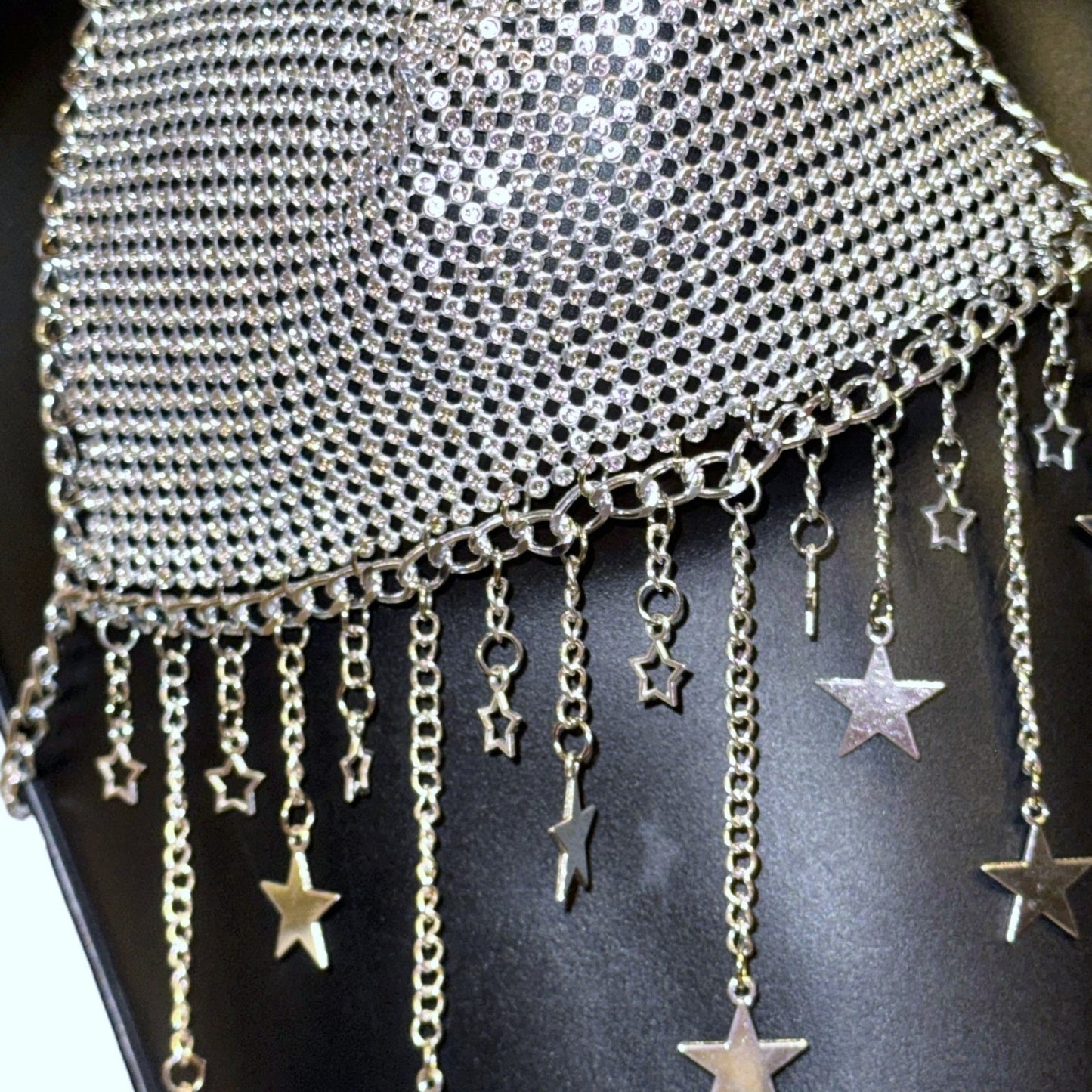 Silver Star Fringe Chainmail Halter Bra