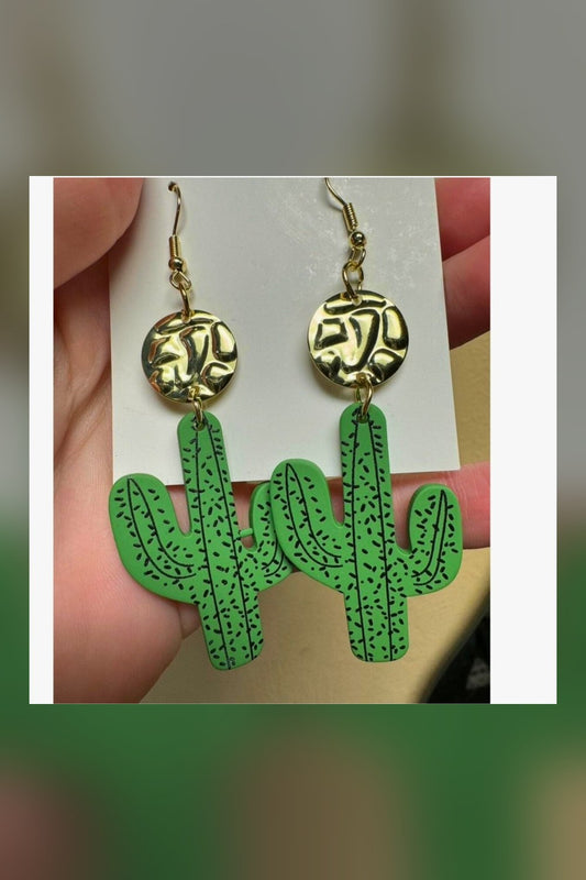 Golden Desert Cactus Dangle Earrings