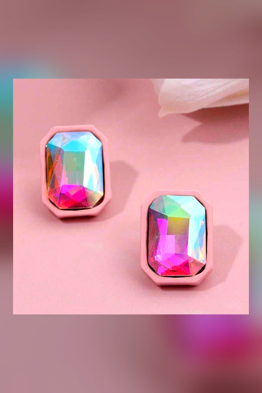 Prism Cut Iridescent Stud Earrings