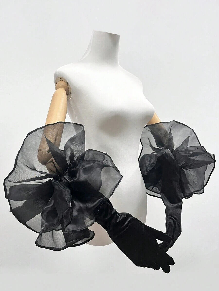 Velvet Puff Opera Evening Gloves - Onyx