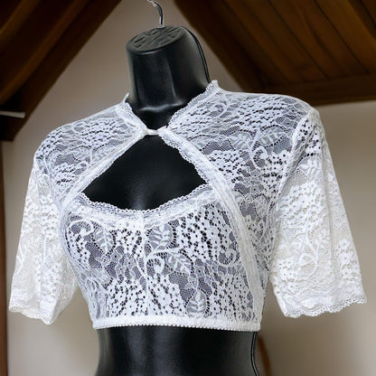 White Lace High Keyhole Dirndl Blouse Astrid