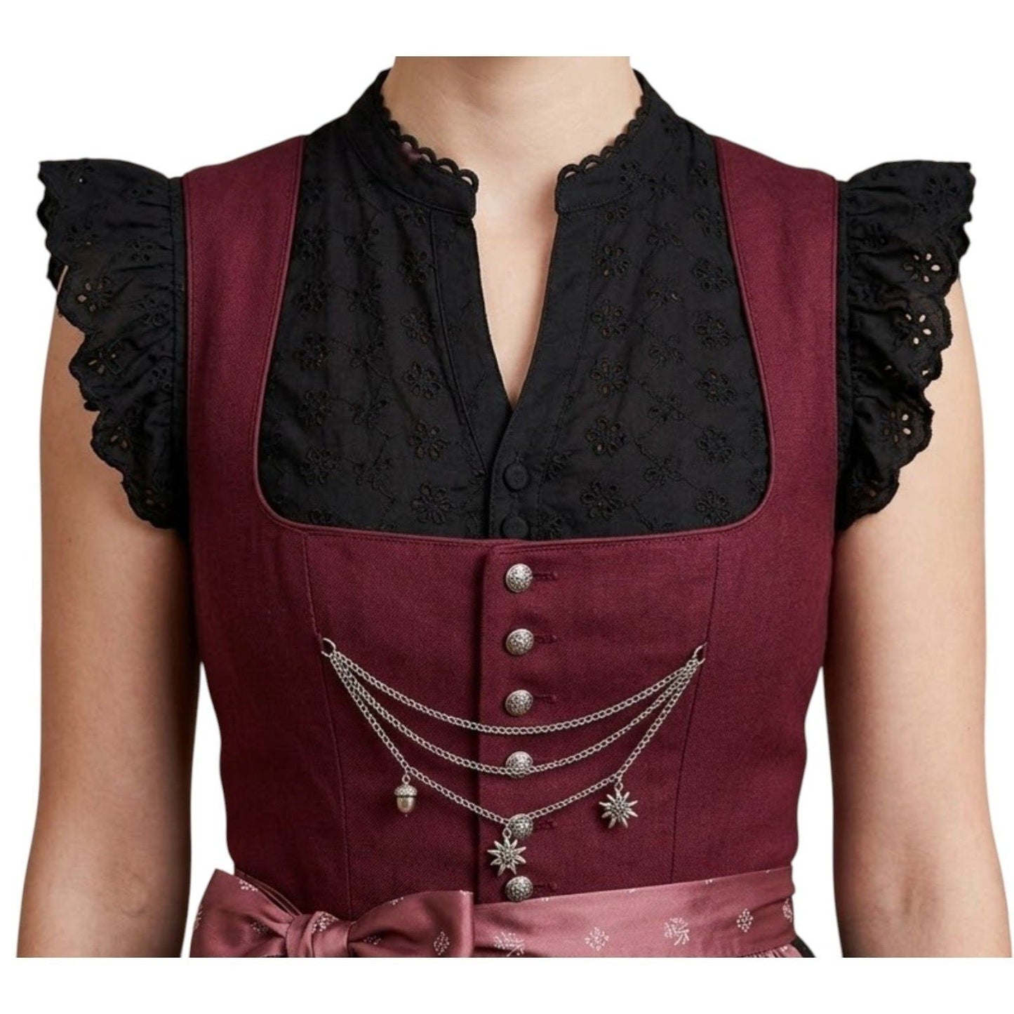 Black Seersucker Ruffle Sleeve Dirndl Blouse Marlene