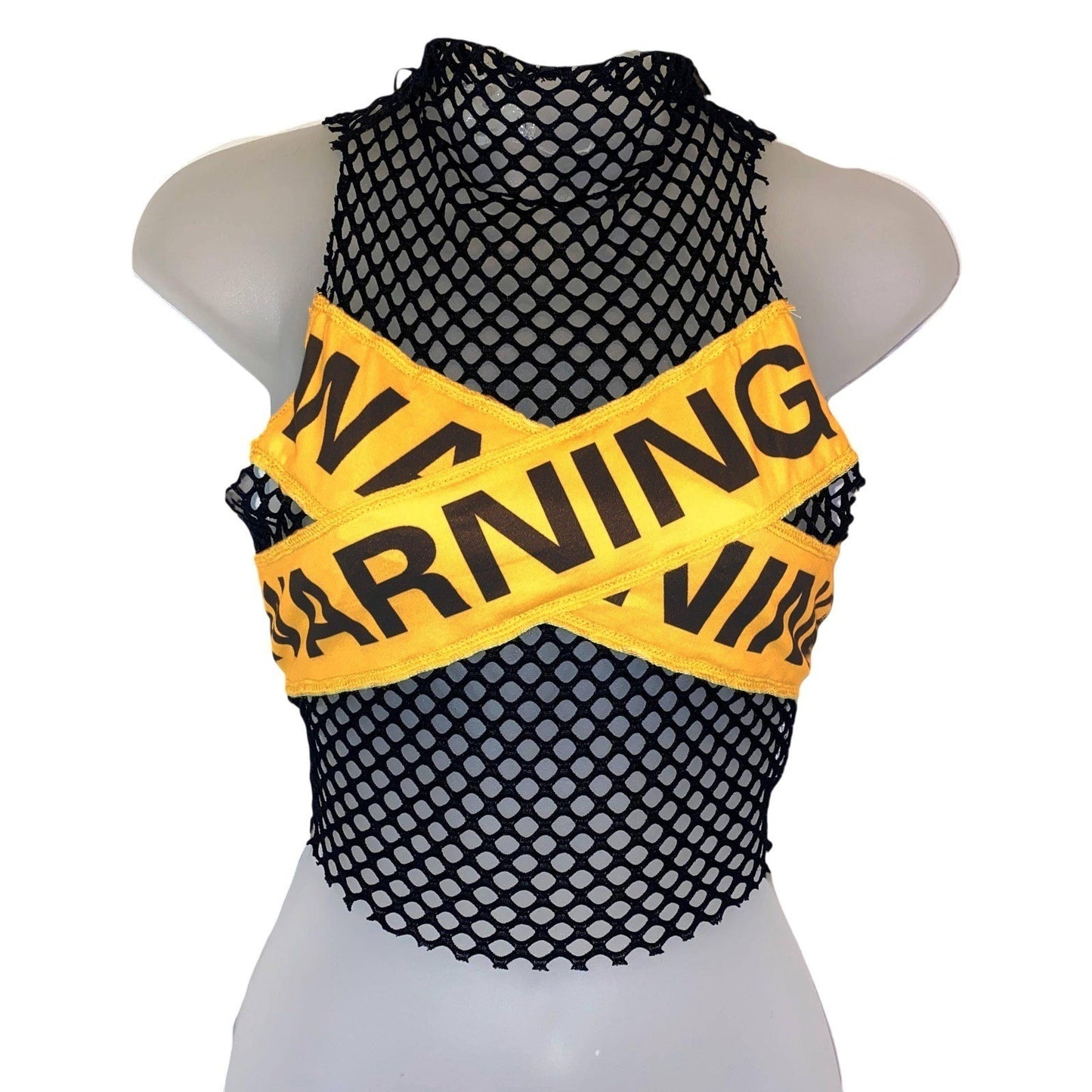 Warning Mesh Crop - Sheer Goth Graphic Top