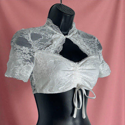 White Lace Keyhole V-Neck Dirndl Blouse Brigitte