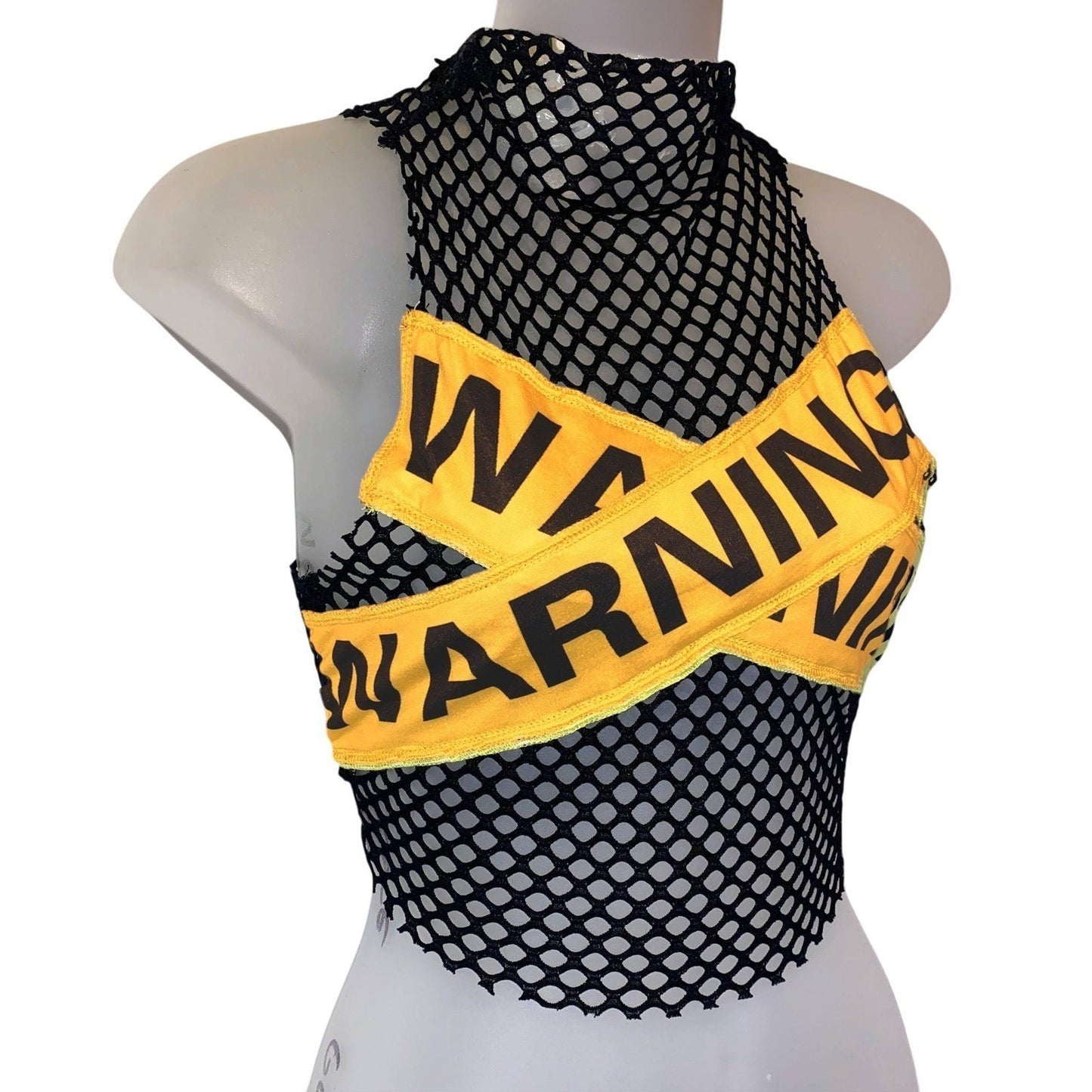 Warning Mesh Crop - Sheer Goth Graphic Top