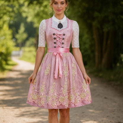 Pink Floral Lace Dirndl Dress Ingrid