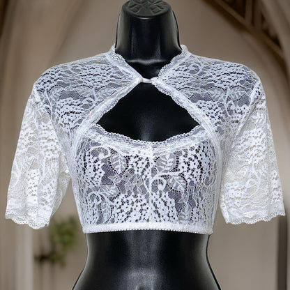 White Lace High Keyhole Dirndl Blouse Astrid