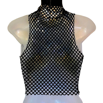 Warning Mesh Crop - Sheer Goth Graphic Top